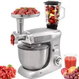 Syntrox Küchenmaschine Deluxe Fleischwolf & Mixer, Rührmaschine mit Zubehör, Vielseitige Kochhilfe, Mixer und Fleischwolf in einem, 1300 Watt, 230 Volt (Silber)