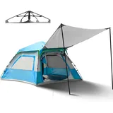 Overmont Camping Pop up Zelt mit Tarp - Automatische Zelt 2-4 Personen - Familie Kuppelzelt 3-4 Saison Wasserdicht mit abnehmbares Regenverdeck - für Trekking Outdoor Wanderausflug