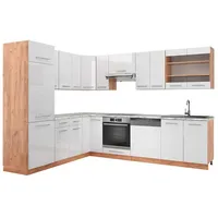 Vicco Winkelküche Fame-Line L-Form 227 cm Weiß Hochglanz/Goldkraft Eiche