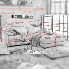 KAWOLA Ecksofa Lola Leder Recamiere rechts grau