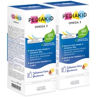 PEDIAKID - Omega 3 - Das mit der aus Fischöl gewonnenen Omega-3- Fettsäure DHA angereicherte - Vitamin A, C, D, E - Fördert die kognitiven Funktionen - Set mit 2 sirups 125 ml