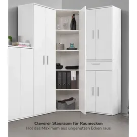 mokebo Eckschrank in Weiß Der Lange Schrank Aufbewahrungsschrank oder Mehrzweckschrank