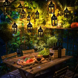Nowa Lichterkette Solarleuchten Aussen LED Solarlampe Gartenlampe Dekoration in Laternenform, Kunststoff schwarz, 30x LED warmweiß, L 200 cm