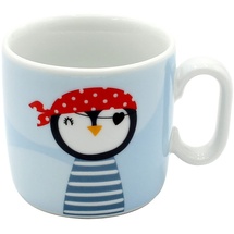 Dekohelden24 Kinder-Becher/Tasse mit Henkel/Pinguin/Spruch - Kleiner Pirat/H/Ø ca. 6,8 x 7,4 cm, Fassungsvermögen 150 ml, Porzellan