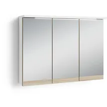 byLIVING Spiegelschrank Marino / 3-türiger Spiegel Hängeschrank weiß/Absetzung Eiche-Optik hell-braun/LED-Beleuchtung u. Steckdose/Badspiegel/Wandschrank mit Spiegeltüren/B 80, H 60, T 20 cm