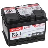 Accurat 12V 60Ah Autobatterie Starterbatterie Batterie KFZ statt 54Ah 55Ah 56Ah
