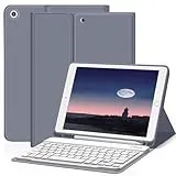 ZOYU Hülle mit Tastatur für iPad 9. 8. 7. Generation 2021 2020 2019, iPad 9/8/ 7 10,2 Zoll Hülle mit Tastatur, Bluetooth Keyboard Folio mit Stifthalter, QWERTZ Layout, Violett