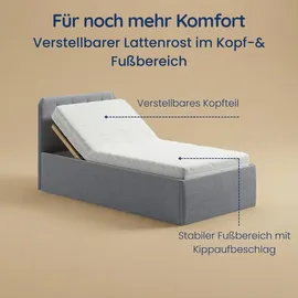 home collective Polsterbett 100x200 cm Doppelbett Bett mit verstellbarem Lattenrost & Bettkasten, gepolstertes Kopfteil, Germany | Grau