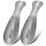 NINEMAX Schuhlöffel Klein,Kleiner Schuhanzieher Metall,Edelstahl Reise Schulöffel Kurz 19cm(2er Pack)