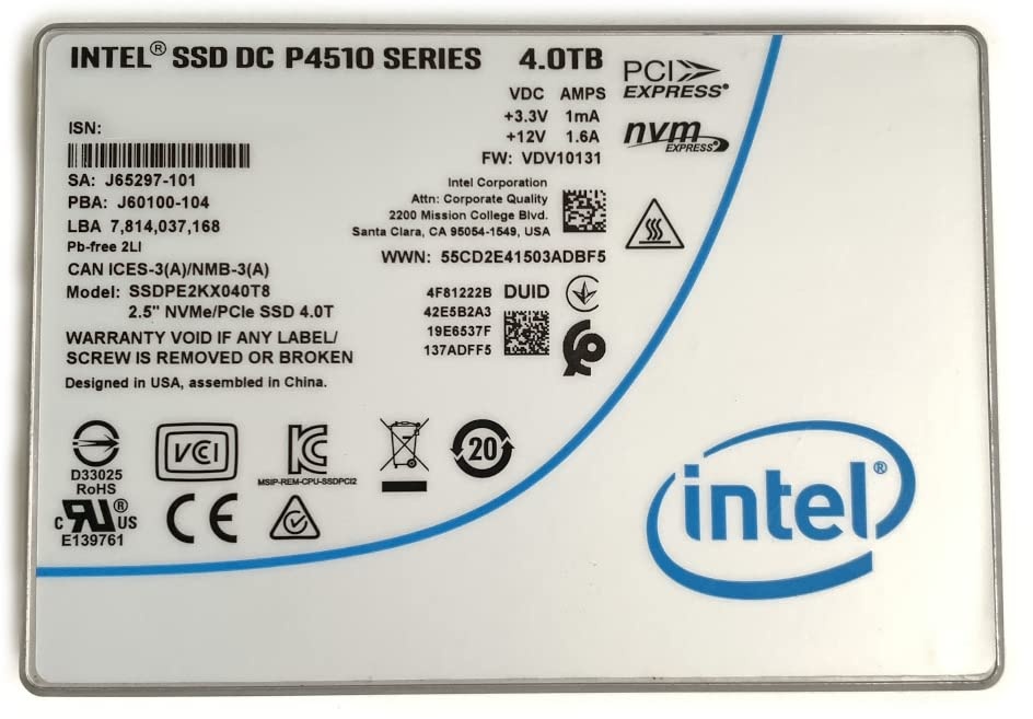 Intel 4TB SSD DC P4510 2.5 U.2 NVMe PCIe SSDPE2KX040T8 SSDPE2KX040T801 Solid State Drive für Dell HP Lenovo Supermicro