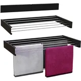 Vonia Wandtrockner XL - Ausziehbarer Wäschetrockner zur Wandmontage mit 6m Trockenlänge - 100 x 50 cm - modernes Trockenregal aus Aluminium für Bad & Balkon (Schwarz)