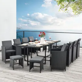 Juskys Polyrattan Sitzgruppe Baracoa XXL 13-teilig – Gartenmöbel wetterfest stapelbar für Garten