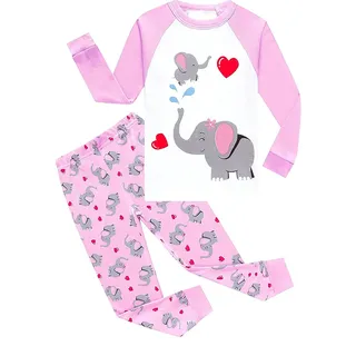 EULLA Kinder Schlafanzüge Mädchen Langarm Winter Pyjama Set Baumwolle Elefant Zweiteilig Nachtwäsche 92 98 104 110 116 122 G-Rosa Elefant DE 98 - 98