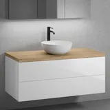 neoro n50 Unterschrank B: 120 cm mit 2 Auszügen, Waschtisch Ø 40 cm weiß matt, B: 120.5 ohne Lochbohrung BN0064WM+BN0424WH+BN0404W1