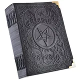 Battle-Merchant - Notizbuch mit Pentagramm-Muster, Schwarz, ca. 23 x 18 cm - echtes Leder - Tagebuch - Lederbuch - handgeschöpftes Papier ca. 480 Seiten - Mittelalter - Wikinger - LARP