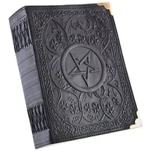 Battle-Merchant - Notizbuch mit Pentagramm-Muster, Schwarz, ca. 23 x 18 cm - echtes Leder - Tagebuch - Lederbuch - handgeschöpftes Papier ca. 480 Seiten - Mittelalter - Wikinger - LARP