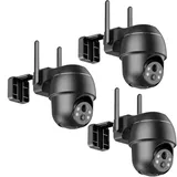 3er-Set 5MP 2K Kabellose WLAN Überwachungskamera Aussen Akku IP Kamera 360° IP PTZ Outdoor IP66 - Schwarz