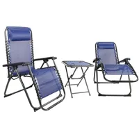 Lex 3 tlg. Relax Set Sessel m. Kopfkissen Tisch Gartenstuhl Gartenmöbel Liegesessel schwarz/blau : Schwarz/Blau