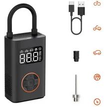 QiCycle N3 Feuerfest Tragbarer Luftkompressor Elektrische Fahrradpumpe, Luftpumpe Mini Air Kompressor Fahrradpumpe (2,5 Ah*2, 18,5Wh Akku, Autostop, 150 PSI, 10,3 bar, LED, über USB-C wiederaufladbar)