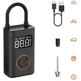 QiCycle N3 Feuerfest Tragbarer Luftkompressor Elektrische Fahrradpumpe, Luftpumpe Mini Air Kompressor Fahrradpumpe (2,5 Ah*2, 18,5Wh Akku, Autostop, 150 PSI, 10,3 bar, LED, über USB-C wiederaufladbar)