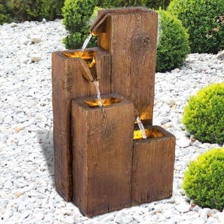 Gartenbrunnen, Brunnen, Zierbrunnen, Zimmerbrunnen, Springbrunnen, Brunnen mit LED-Licht 230V Wasserfall Wasserspiel für Garten, Gartenteich, Terrasse (Holz-HÄUSCHEN)