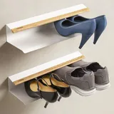 Armore Schuhregal zur Wandmontage, 42 × 14 × 8 cm, platzsparendes Schuhregal Slim aus Metall und Eiche, robust und elegant, einfache Montage – Weiß, Set 2
