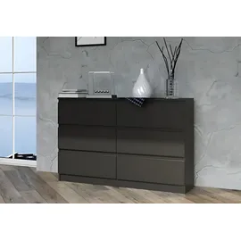 home collective Kommode, Schlafzimmer Flur, Schrank, Sideboard, Highboard mit 6 Schubladen, Breite 120 cm Höhe 75 | Schwarz - Schwarz