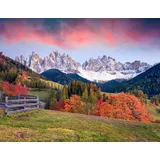 Papermoon Fototapete PAPERMOON "ALPEN-DOLOMITEN DORF und Landschaft", bunt, B:3,5m L:2,6m, Vlies, Tapeten