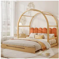 Furnishings Home Ausziehbett Kinderbett Tagesbett Daybett, Schlafsofa, Mit Unterbett, 140x100 cm/140x200 cm, Samt + Holz beige