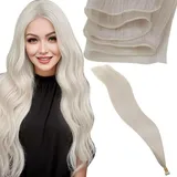 LaaVoo 60cm Tressen Extensions Echthaar Platinblond Haarverlängerung Echthaar Tressen Virgin 25g Injection Tressen Echthaar Extensions Zum Einnähen #1000