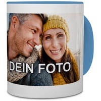 PhotoFancy® - Tasse mit Foto Bedrucken Lassen - Fototasse Personalisieren – Kaffeebecher zum selbst gestalten (Hellblau)