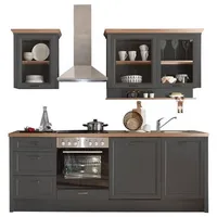 Kochstation Küche »Jasmin«, 230 cm breit, wahlweise mit oder ohne E-Geräte grau (küche: anthrazit, eiche, artisan - 235 x 60 cm, E-Geräten, mit Einbauspüle,