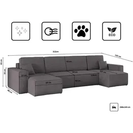 kaiser möbel Ecksofa Dicker Cord U-Form Dunkelgrau