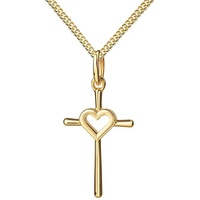 JEVELION Kreuzkette Kreuz-Anhänger mit Herz 585 Gelbgold (Goldkreuz, für Damen), Mit Kette - Länge wählbar 36 - 70 cm. Made in Germany