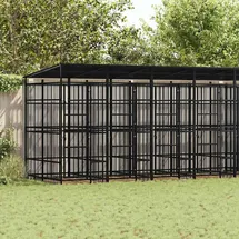 vidaXL Outdoor-Hundezwinger mit Dach 14,75 m2 Stahl Schwarz