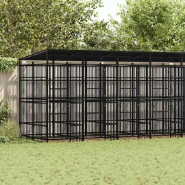 vidaXL Outdoor-Hundezwinger mit Dach 14,75 m2 Stahl Schwarz