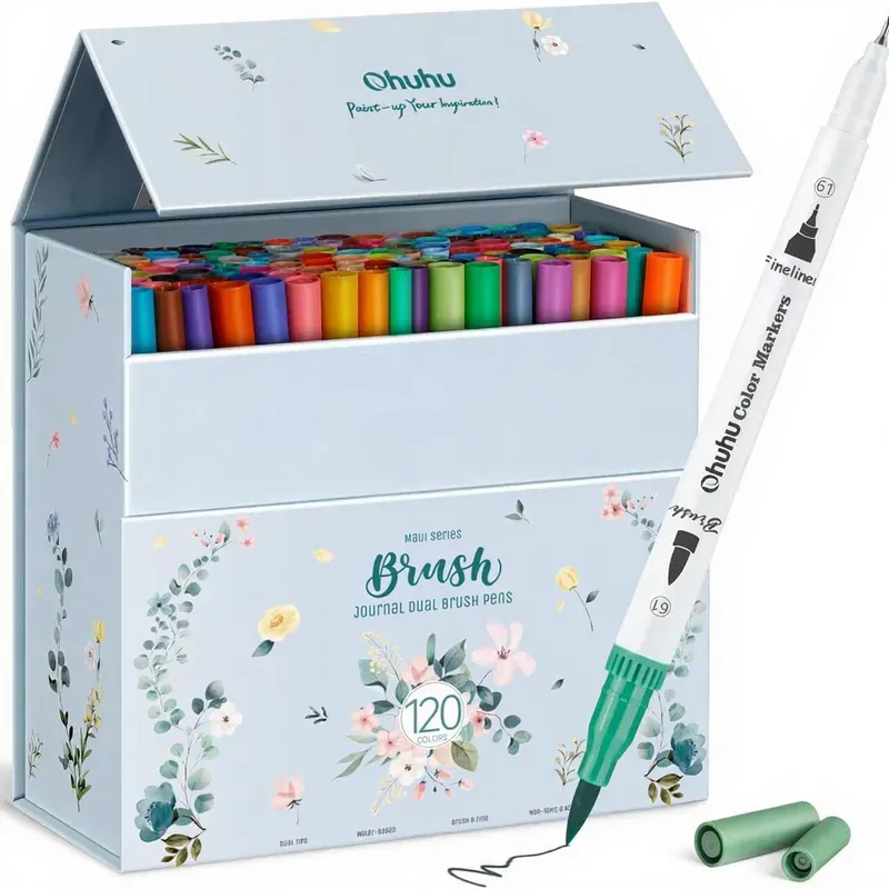 Ohuhu Maui-Serie Doppelspitzen-Malerstift – 120 Artmarker zum Malen, Zeichnen und Kalligraphieren mit weißem Aufbewahrungskasten
