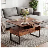 VOWNER Couchtisch 3-in-1-Multifunktions-Wohnzimmertisch, Höhenverstellbar, 1 Schublade + offene Ablagefächer + verstecktes Fach braun