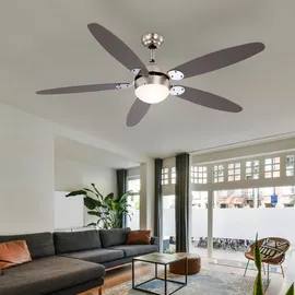 GLOBO Lighting - LED Deckenventilator mit Beleuchtung Deckenventilator mit Zugschalter, Sommer Winter, Flügel wendbar braun graphit 3 Stufen, 1x E14
