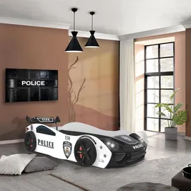 Aileenstore Spielbett Police 90 x 200 cm Holz lackiert schwarz