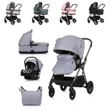 Chipolino Kombikinderwagen 3 in 1 Infinity i-Size Babyschale Babywanne Sportsitz grau