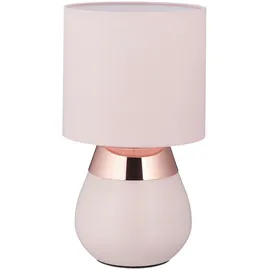 Relaxdays Nachttischlampe mit Touch, Tischlampe Wohn- & Schlafzimmer, Stoffschirm, E14, HxD: 32x18 cm, Touchlampe, rosa