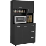 HOMCOM Küchenschrank Multi-Ordner 4 Türen 3 Schubladen Regal + große Platte 89L x 39,5l x 168H cm schwarz