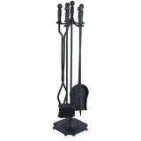 Relaxdays Kaminbesteck, 5-teiliges Set, Schürhaken, Ascheschaufel, Besen, Zange & Ständer, Kamingarnitur, Kamin, schwarz