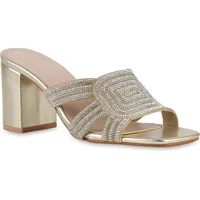 VAN HILL Damen Pantoletten Blockabsatz Strass Klassisch Schuhe 216740