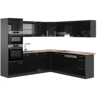 Vicco Eckküche, Schwarz Hochglanz, Anthrazit, Holzwerkstoff, L-Form,Formgebogen, 247x81.6x60 cm, Küchen, Eckküchen, Eckküchen ohne Geräte