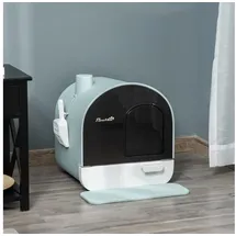 PawHut Katzentoilette mit Haube Toilette für Katzen bis 5 kg, mit Deckel, Katzenstreu Matte, Kunststoff, Grün, 43x44x47cm Aosom
