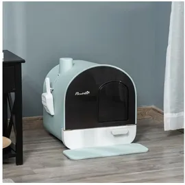 PawHut Katzentoilette mit Haube Toilette für Katzen bis 5 kg, mit Deckel, Katzenstreu Matte, Kunststoff, Grün, 43x44x47cm Aosom