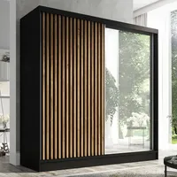 A&J MöbelLand Schwebetürenschrank LINA 2-türig Schrank 200 cm mit Spiegel Schwarz