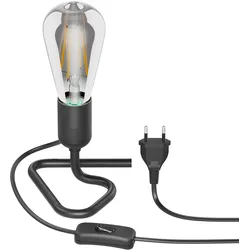ledscom.de Tischlampe TRIN Lampen-Fassung Triangle Dreieck-Fuß schwarz Stecker Schalter + E27 LED Lampe 240lm, extra-warmweiß